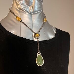 Green and Amber Drop Pendant Necklace - Women Jewelry